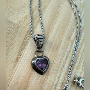 Vintage JGD Janice Girardi 925 Sterling silver dainty Purple Heart necklace